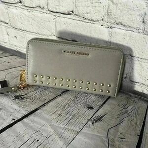 Badgley Mischka Allover Grey Wristlet Wallet Cellphone Pocket Purse Studs New